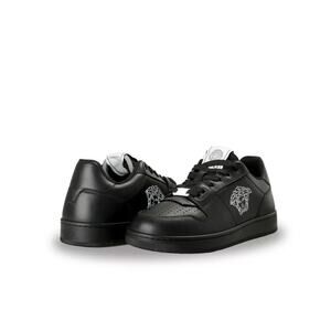 NIB Versace Men Medusa Logo Sneakers Size 44 US 11 Black Leather Shoes $700
